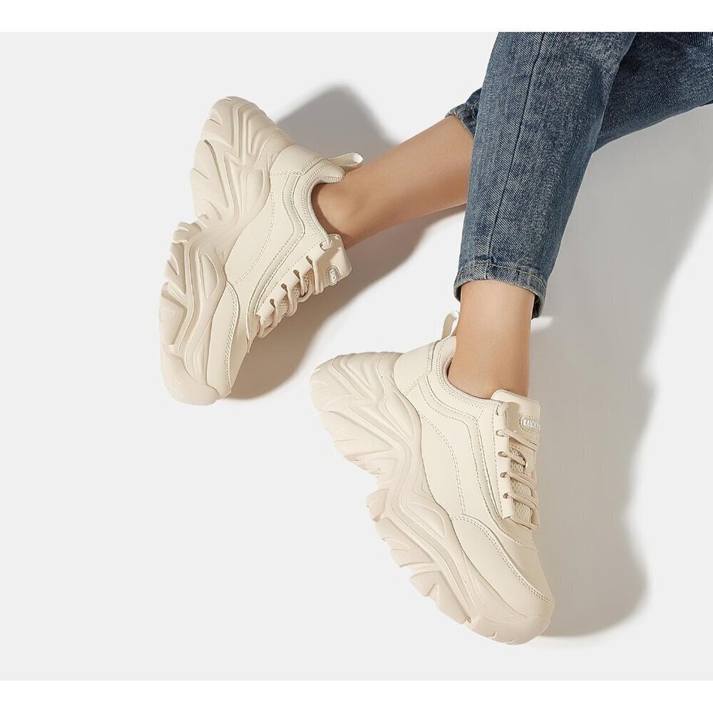 Lucky Step Women Beige Rhinestone Lace Up Chunky Dad Casual Walking Sneakers - Picture 9 of 9